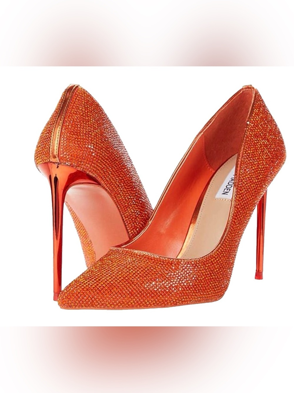 Steve Madden Orange Vivaciuos Crystal Rhinestone Pointed Toe Stiletto Pump heels